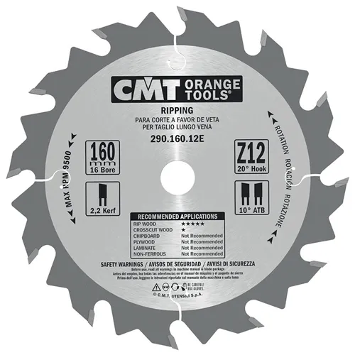 CMT Rip Saw Blade for Portable Machines - D160x16 Z12 HW