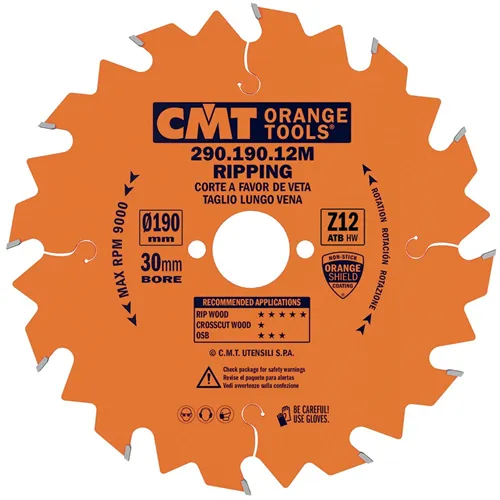 CMT Orange Rip Saw Blade - D190x30 Z12 HW