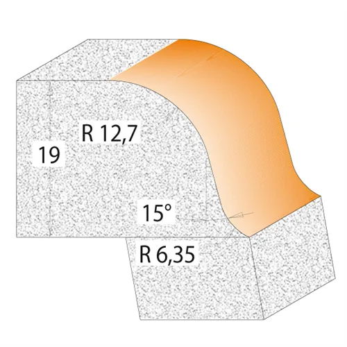 Solid Surface Roundover Bit for CORIAN - R6,35-12,7 D54 S=12
