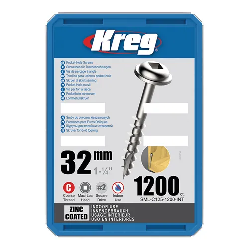 Kreg Zinc Maxi-Loc Pocket-Hole Screws - 32 mm, coarse thread, 1200 pcs