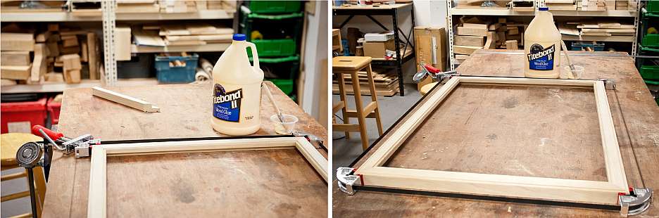 Step-by-step frame production - Frame gluing in the clamp