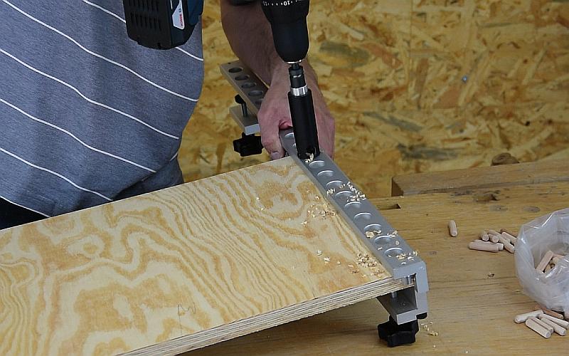 Step-by-step dowel joint production  - drilling into the surface