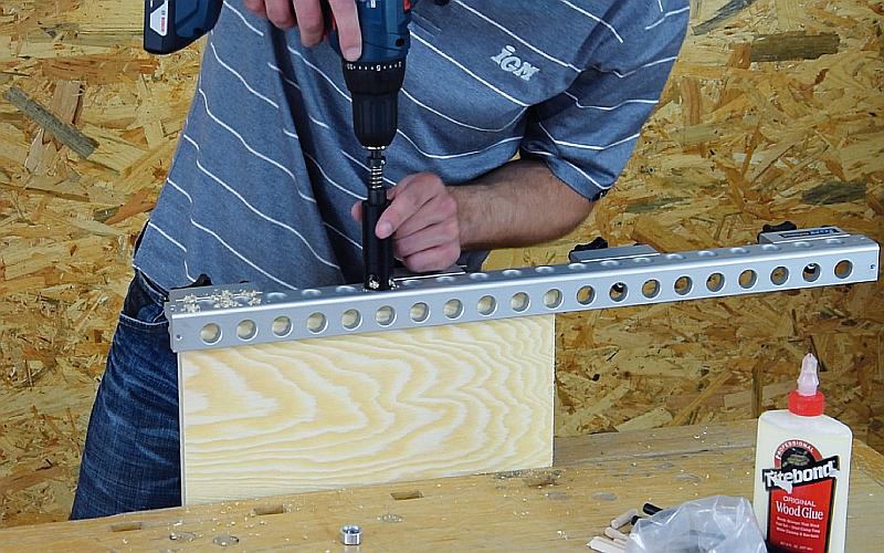 Step-by-step dowel joint production  - drilling the edge
