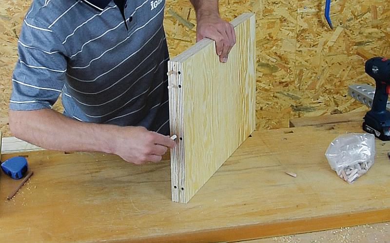 Step-by-step dowel joint production  - inserting pins