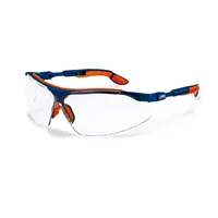 Uvex I-VO Safety Glasses, clear lens, blue-orange
