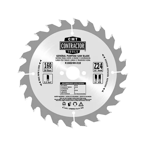 CMT Contractor Set of Saw Blades for Wood Cutting - D160x2,2 d20 Z24+Z40 HW, 3pcs