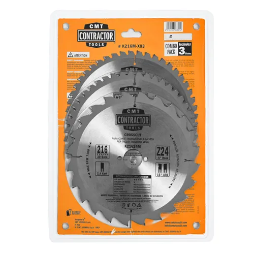 CMT Contractor Set of Saw Blades for Wood Cutting - D216x2,4 d30 Z24+Z48 HW, 3pcs