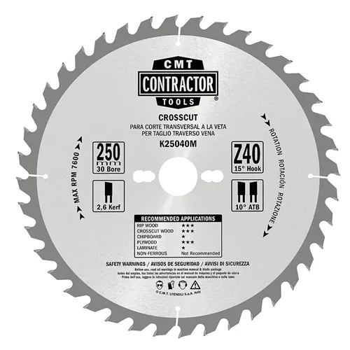 CMT Contractor Set of Saw Blades for Wood Cutting - D250x2,6 d30 Z24+Z40 HW, 2pcs