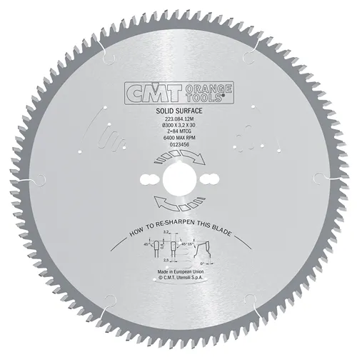 CMT Solid Surface and Corian Saw Blade - D300x3,2 d30 Z84 HW