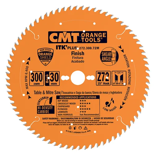 CMT ITK Ultra Thin-Kerf Crosscut Saw Blade - D200x1,8 d30 Z48 HW