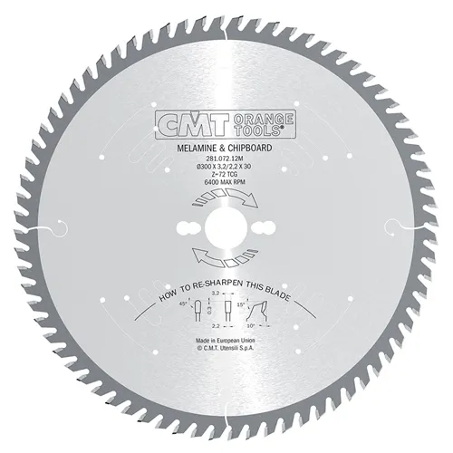 CMT XTreme  Saw Blade for Laminated and Chipboard - D300x3,2 d30 Z72 HW
