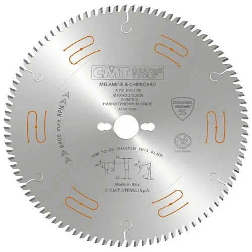 CMT CHROME Saw Blade for Laminated, Chipboard and MDF - D300x3,2 d30 Z96 HW
