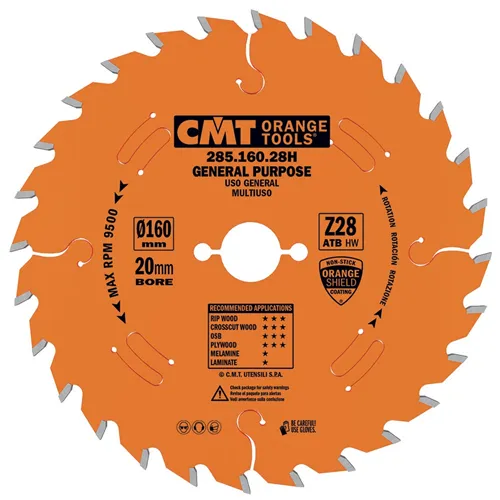 CMT Orange Industrial Rip and Crosscut Saw Blade - D160x2,2 d20 Z28 HW Low Noise