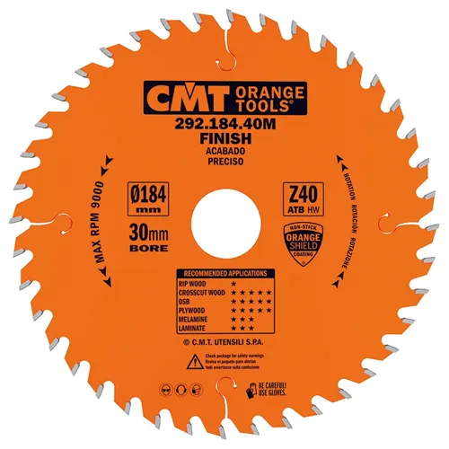 CMT Orange Fine Cut-off Saw Blade for Portable Machines - D184x2,6 d16 Z40 HW