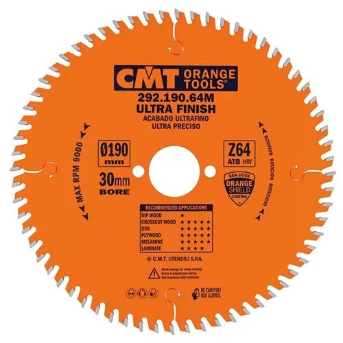 CMT Orange Tools cirkelzaagblad HW 190 x 2,6/1,6 x 20 (Festool® FF) Z=32 10° ATB - 291.190.32FF - voor langs- en doorsneden