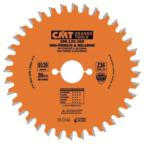 CMT Orange Saw Blade for Laminated Board, Non-ferrous Metal, Plastic - D120x1,8 d20 Z36 HW