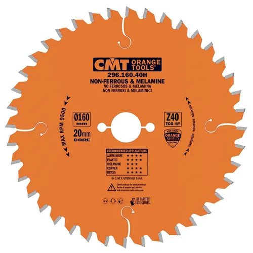 CMT Orange Saw Blade for Laminated Board, Non-ferrous Metal, Plastic - D180x2,8 d20 Z40 HW