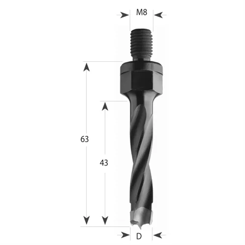 Dowel Drill with threaded shank S=M8 HW - D10x43 LB63 RH