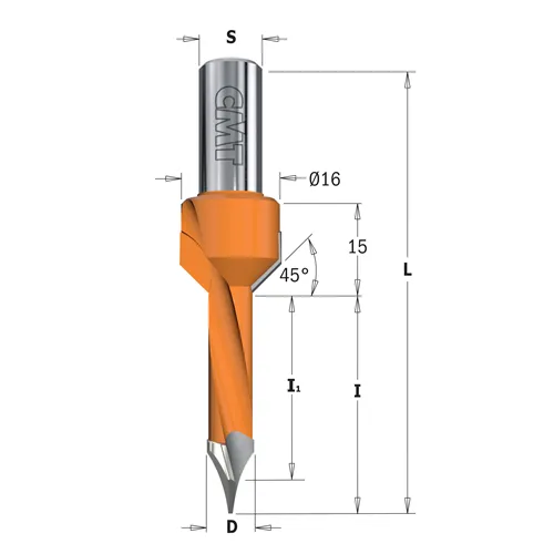 Dowel Drill 378 for through holes with Countersink S10 L70 HW - D10x35 D2=16 S=10x20 RH