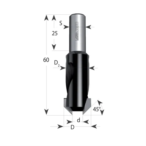 CMT Countersink HW with Shank - d=5 D15 a=45° S=10X25 R