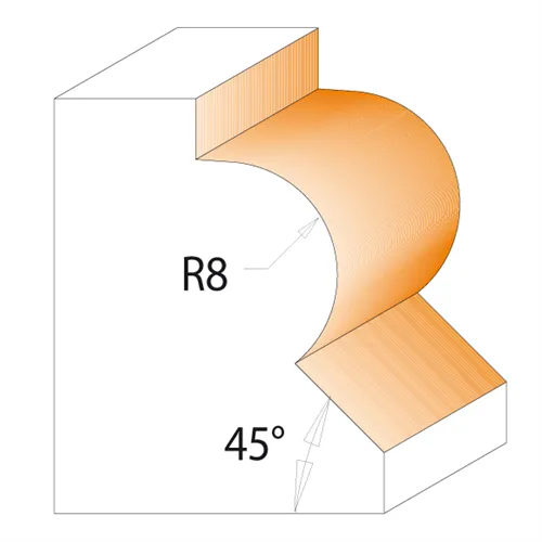 Beading Bit with 45° Bevel - R8 D36x25 L60 S=8