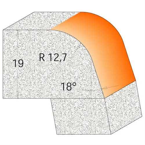 Solid Surface Roundover Bit for CORIAN - R12,7 D54 I25,4 S=12