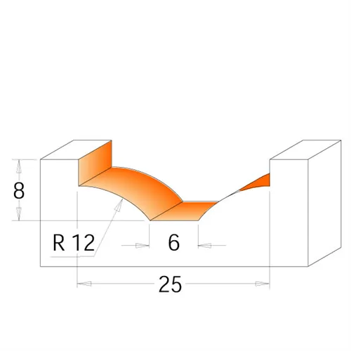Raised Panel Bit - D25 d2=6 I6 R12 S=8