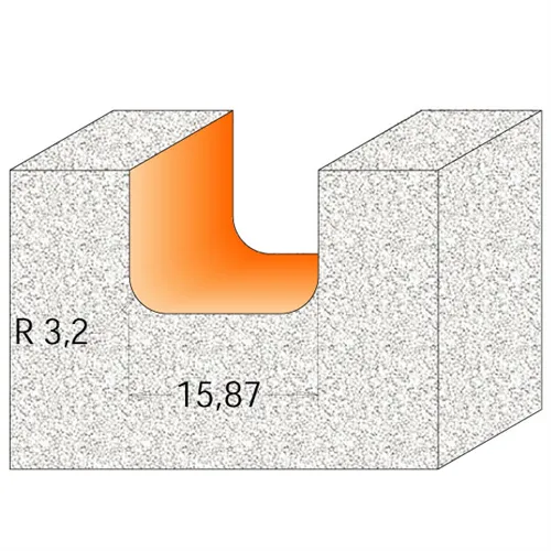 Straight Radius Bit for Corian - D25,4 I12,7 R3,2 S=12
