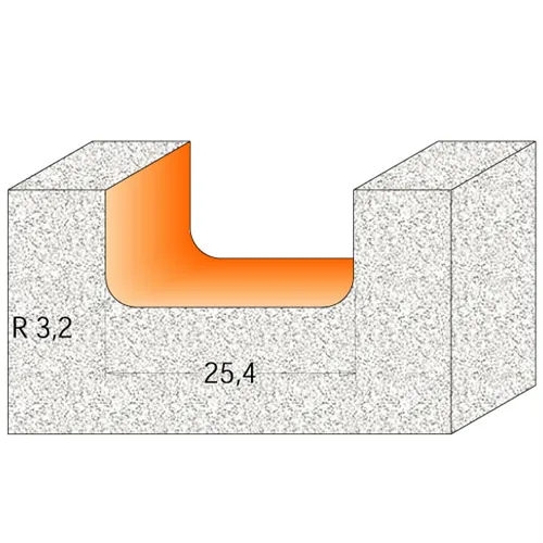 Straight Radius Bit for Corian - D25,4 I12,7 R3,2 S=12