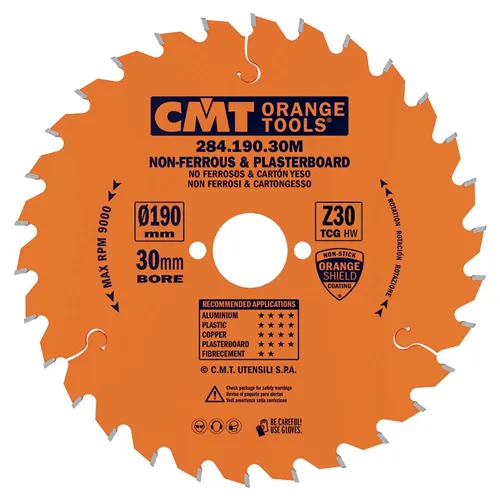 CMT Orange Saw Blade for Non-ferrous Metal and Plastic - D190x2,6 d30 Z30 HW