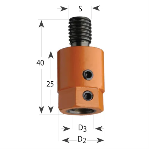Adaptor 301 for Dowel Drills, Flat Base, M8 - for Drill S8, D16x25x40 M8 RH
