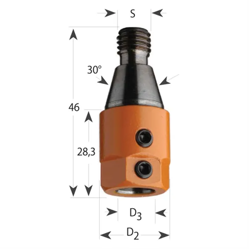 Adaptor 303 for Dowel Drills, 30°Conical Base, M10 - for Drill S8, D16x28,3x46 M10 RH
