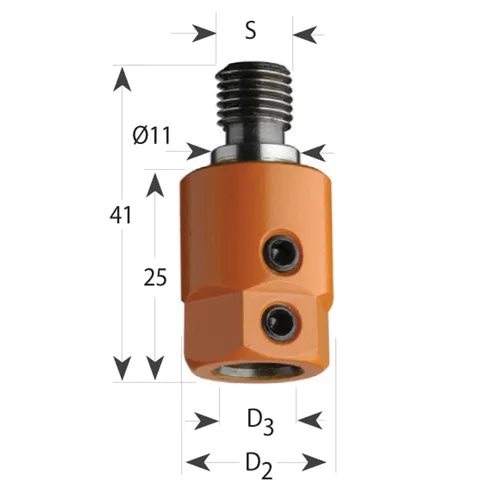 Adaptor 305 for Dowel Drills, D11 Cylindrical Base, M10 - for Drill S8, D16x25x41 M10 RH
