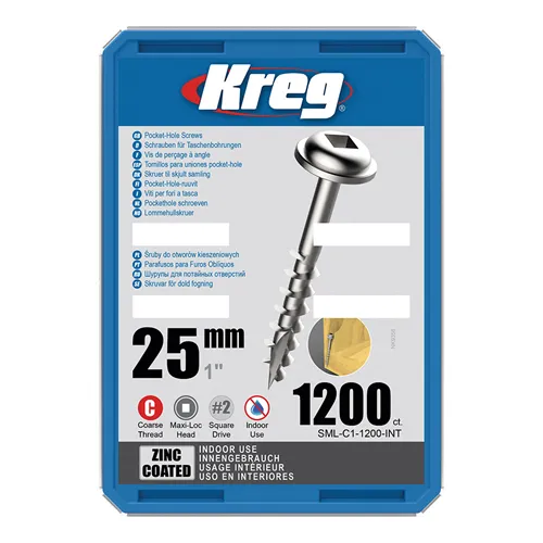 Kreg Zinc Maxi-Loc Pocket-Hole Screws - 25 mm, coarse thread, 1200 pcs