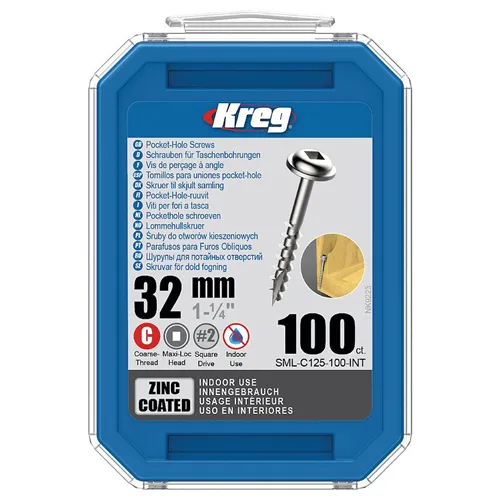 Kreg Zinc Maxi-Loc Pocket-Hole Screws - 32 mm, coarse thread, 100 pcs