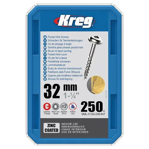 Kreg Zinc Maxi-Loc Pocket-Hole Screws - 32 mm, coarse thread, 250 pcs