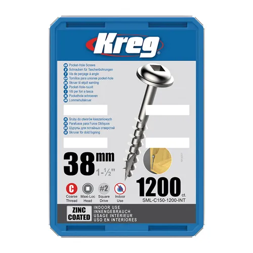 Kreg Zinc Maxi-Loc Pocket-Hole Screws - 38 mm, coarse thread, 1200 pcs