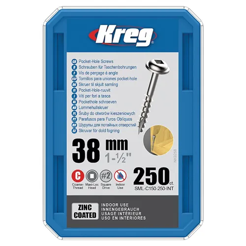 Kreg Zinc Maxi-Loc Pocket-Hole Screws - 38 mm, coarse thread, 250 pcs
