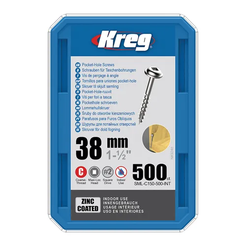 Kreg Zinc Maxi-Loc Pocket-Hole Screws - 38 mm, coarse thread, 500 pcs