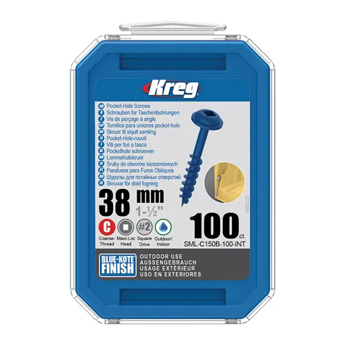Kreg Blue-Kote Maxi-Loc Pocket-Hole Screws - 38 mm, coarse thread, 100 pcs