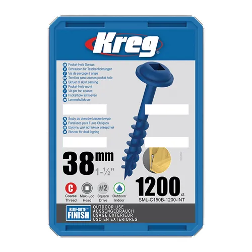 Kreg Blue-kote Maxi-Loc Pocket-Hole Screws - 38 mm, coarse thread, 1200 pcs