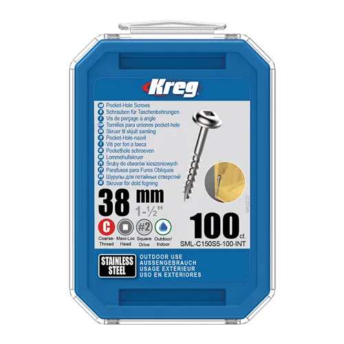Kreg Stainless Steel Maxi-Loc Pocket-Hole Screws - 38 mm, coarse thread, 100 pcs