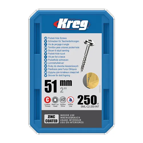 Kreg Zinc Maxi-Loc Pocket-Hole Screws - 51 mm, coarse thread, 250 pcs