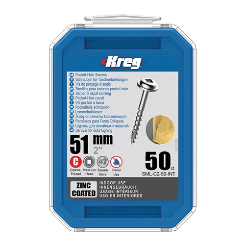 Kreg Zinc Maxi-Loc Pocket-Hole Screws - 51 mm, coarse thread, 50 pcs