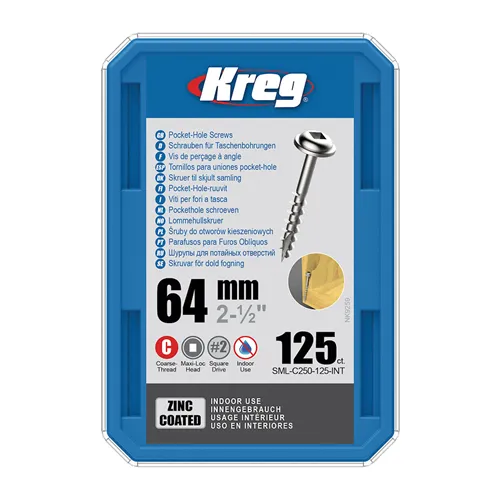 Kreg Zinc Maxi-Loc Pocket-Hole Screws - 64 mm, coarse thread, 125 pcs