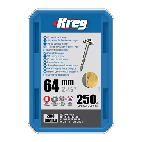 Kreg Zinc Maxi-Loc Pocket-Hole Screws - 64 mm, coarse thread, 250 pcs