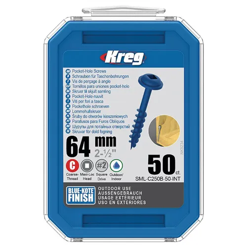Kreg Blue-Kote Maxi-Loc Pocket-Hole Screws - 64 mm, coarse thread, 50 pcs
