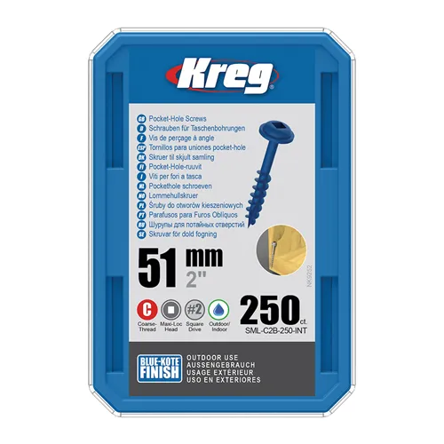 Kreg Blue-Kote Maxi-Loc Pocket-Hole Screws - 51 mm, coarse thread, 250 pcs