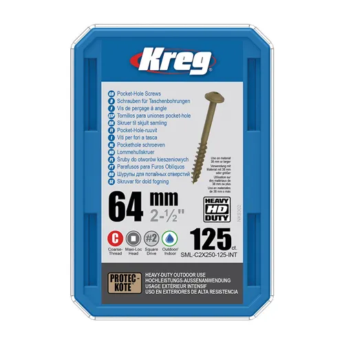 Kreg Protec-kote Maxi-Loc HD Pocket-Hole Screws - 64 mm, coarse thread, 125 pcs