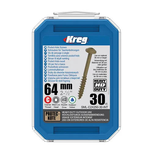 Kreg Protec-kote Maxi-Loc HD Pocket-Hole Screws - 64 mm, coarse thread, 30 pcs